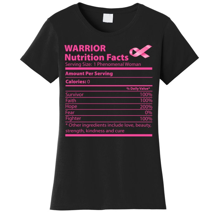 Breast Cancer Awareness Warrior Nutrition Facts Faith Hope Women's T-Shirt