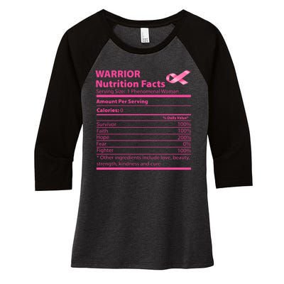 Breast Cancer Awareness Warrior Nutrition Facts Faith Hope Women's Tri-Blend 3/4-Sleeve Raglan Shirt