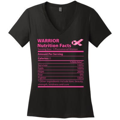 Breast Cancer Awareness Warrior Nutrition Facts Faith Hope Women's V-Neck T-Shirt