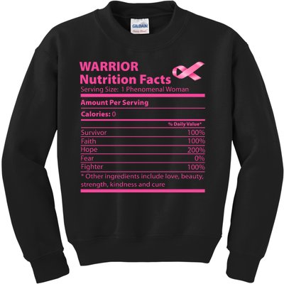 Breast Cancer Awareness Warrior Nutrition Facts Faith Hope Kids Sweatshirt