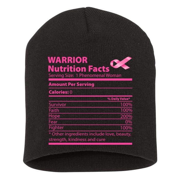 Breast Cancer Awareness Warrior Nutrition Facts Faith Hope Short Acrylic Beanie