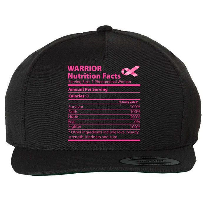 Breast Cancer Awareness Warrior Nutrition Facts Faith Hope Wool Snapback Cap