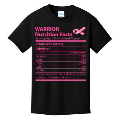 Breast Cancer Awareness Warrior Nutrition Facts Faith Hope Kids T-Shirt