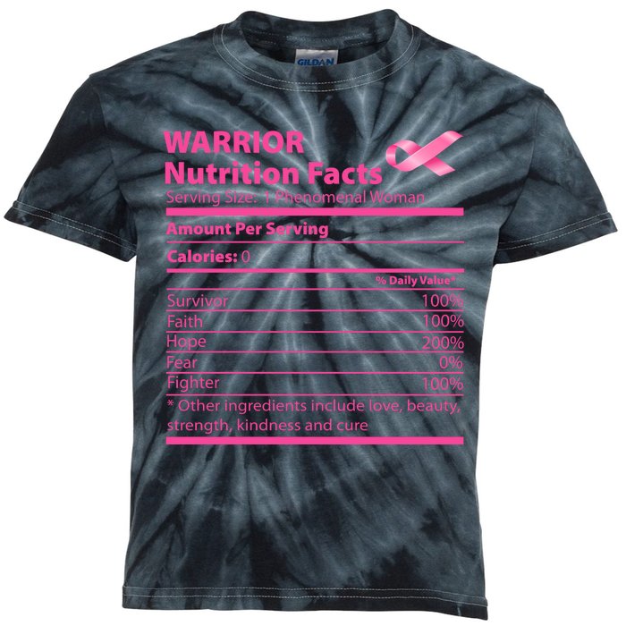 Breast Cancer Awareness Warrior Nutrition Facts Faith Hope Kids Tie-Dye T-Shirt