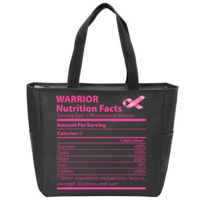 Breast Cancer Awareness Warrior Nutrition Facts Faith Hope Zip Tote Bag