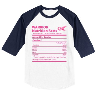 Breast Cancer Awareness Warrior Nutrition Facts Faith Hope Baseball Sleeve Shirt