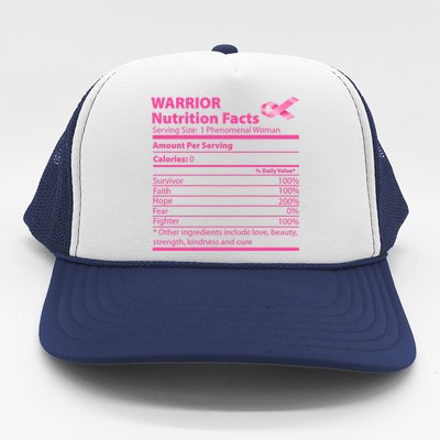 Breast Cancer Awareness Warrior Nutrition Facts Faith Hope Trucker Hat