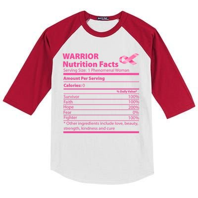 Breast Cancer Awareness Warrior Nutrition Facts Faith Hope Kids Colorblock Raglan Jersey