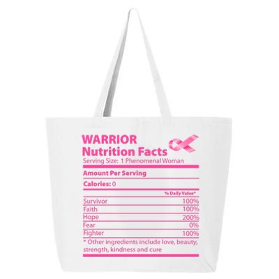 Breast Cancer Awareness Warrior Nutrition Facts Faith Hope 25L Jumbo Tote