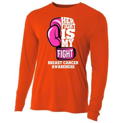 Breast Cancer Awareness Her Fight Is My Fight Boxing Glove Cooling Performance Long Sleeve Crew