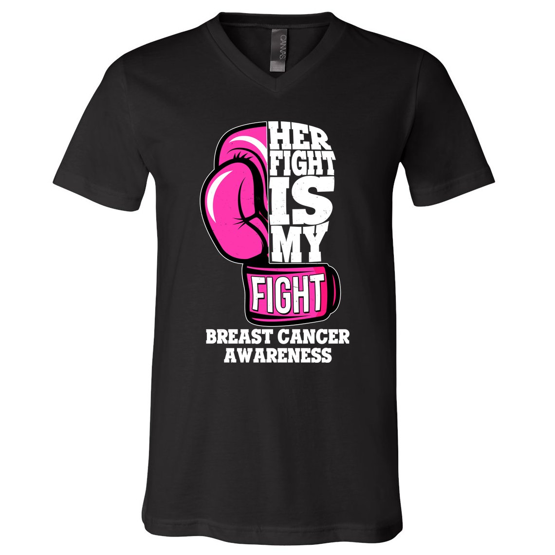 Breast Cancer Awareness Her Fight Is My Fight Boxing Glove V-Neck T-Shirt