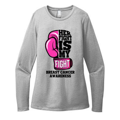 Breast Cancer Awareness Her Fight Is My Fight Boxing Glove Womens CVC Long Sleeve Shirt