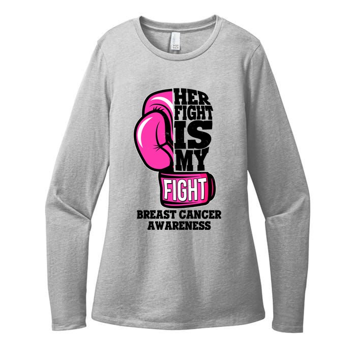 Breast Cancer Awareness Her Fight Is My Fight Boxing Glove Womens CVC Long Sleeve Shirt