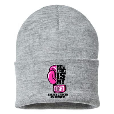 Breast Cancer Awareness Her Fight Is My Fight Boxing Glove Sustainable Knit Beanie