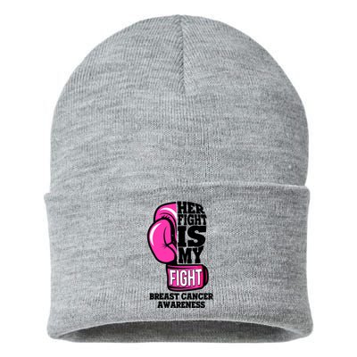 Breast Cancer Awareness Her Fight Is My Fight Boxing Glove Sustainable Knit Beanie