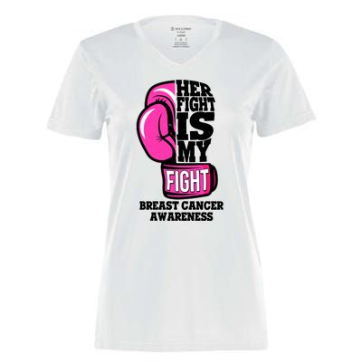 Breast Cancer Awareness Her Fight Is My Fight Boxing Glove Women's Momentum V-Neck T-Shirt