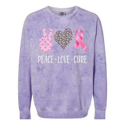 Breast Cancer Awareness Peace Love Cure Colorblast Crewneck Sweatshirt