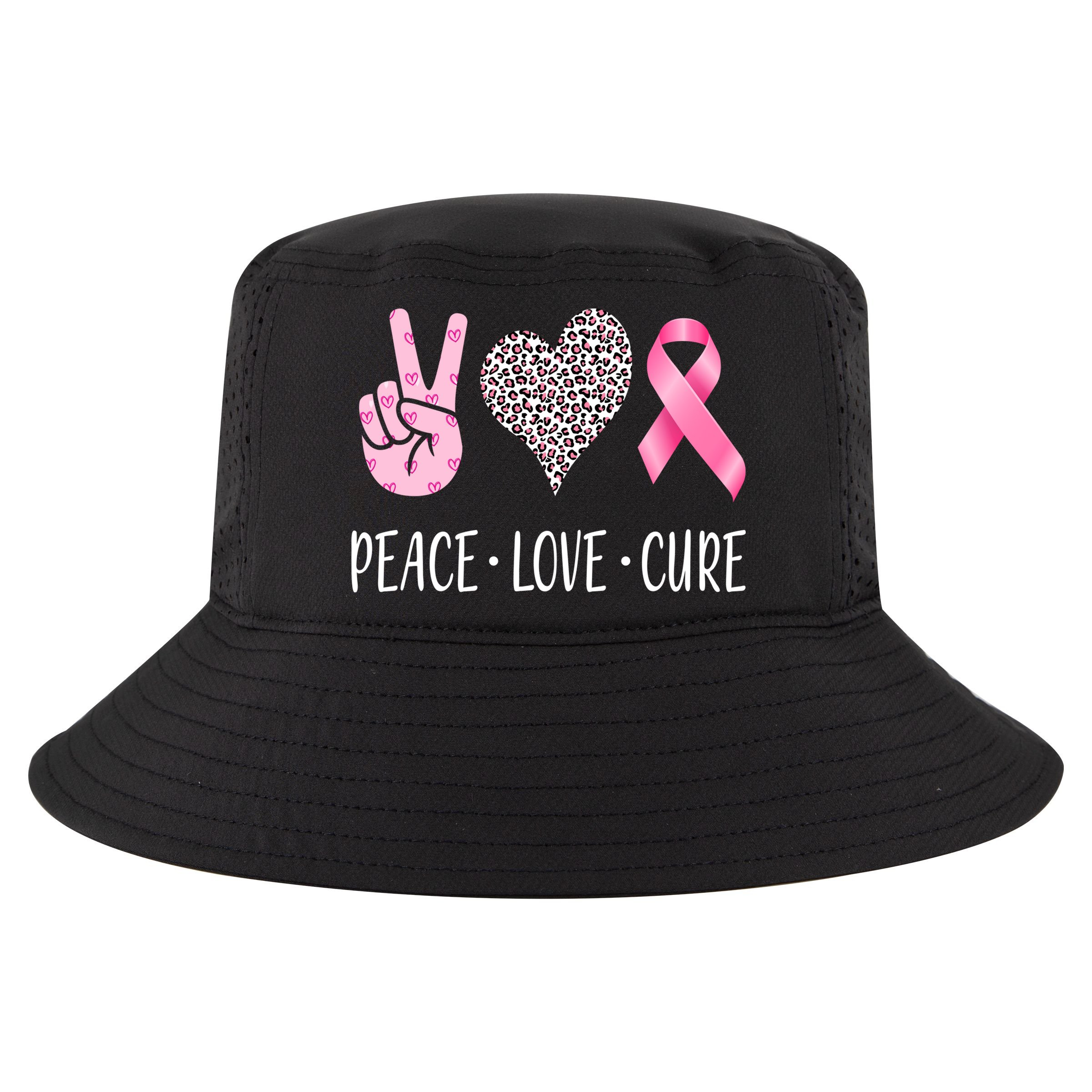 Breast Cancer Awareness Peace Love Cure Cool Comfort Performance Bucket Hat