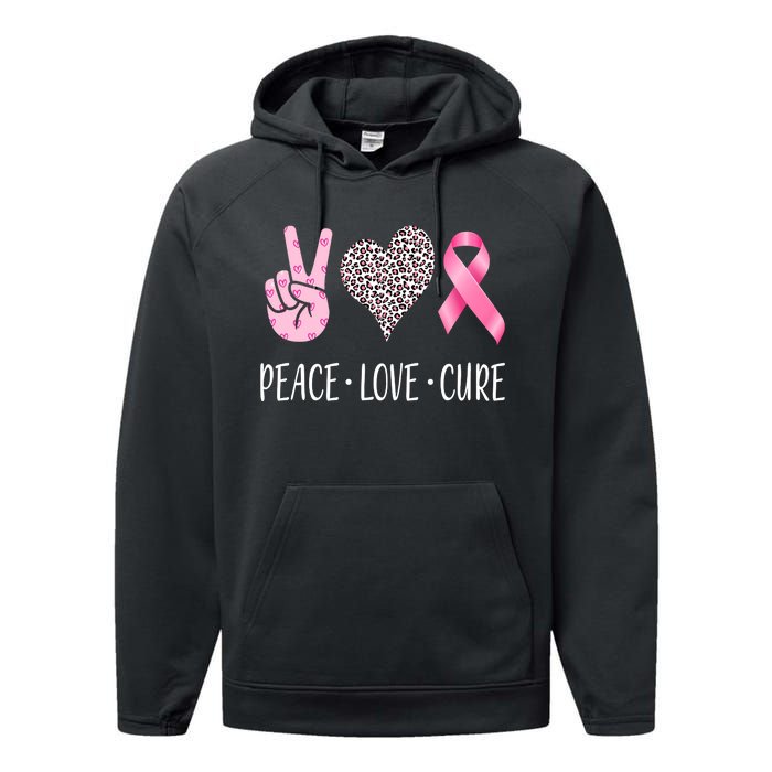 Breast Cancer Awareness Peace Love Cure Performance Fleece Hoodie