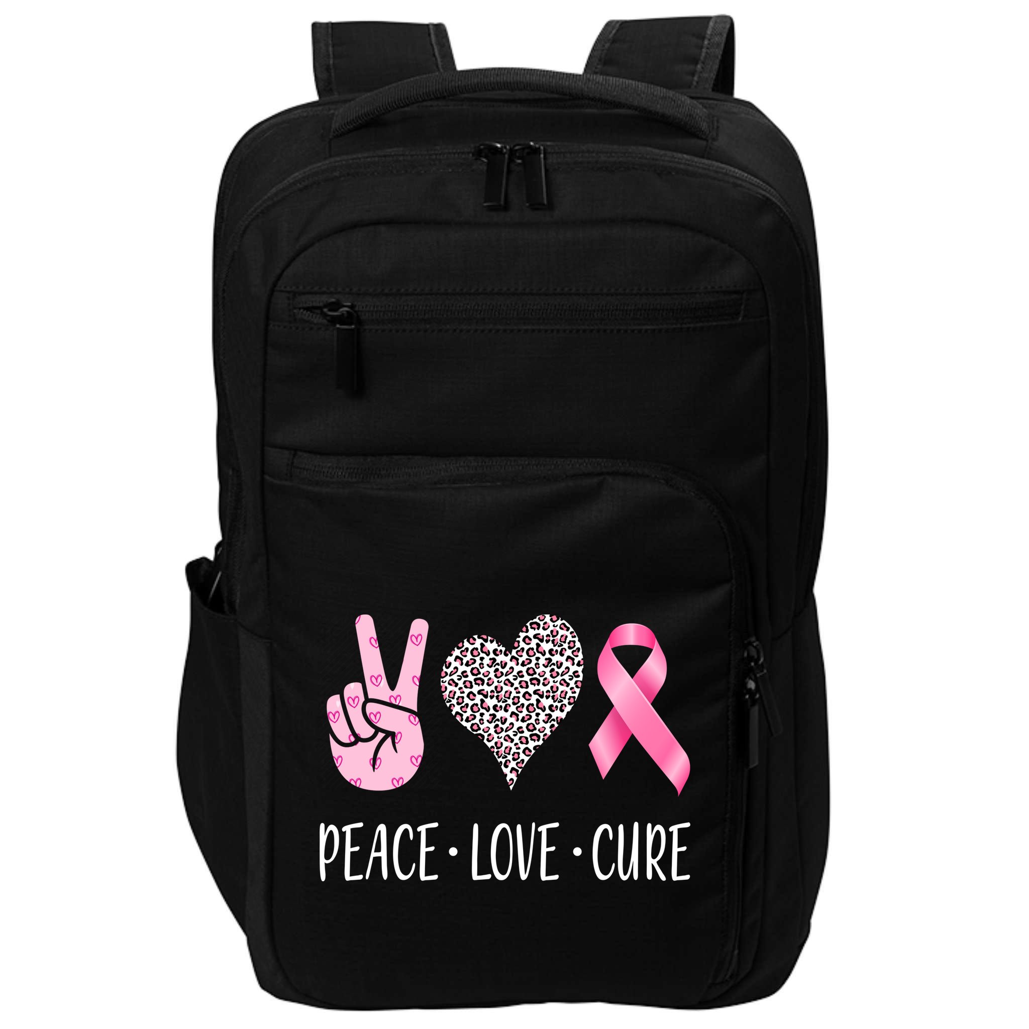 Breast Cancer Awareness Peace Love Cure Impact Tech Backpack