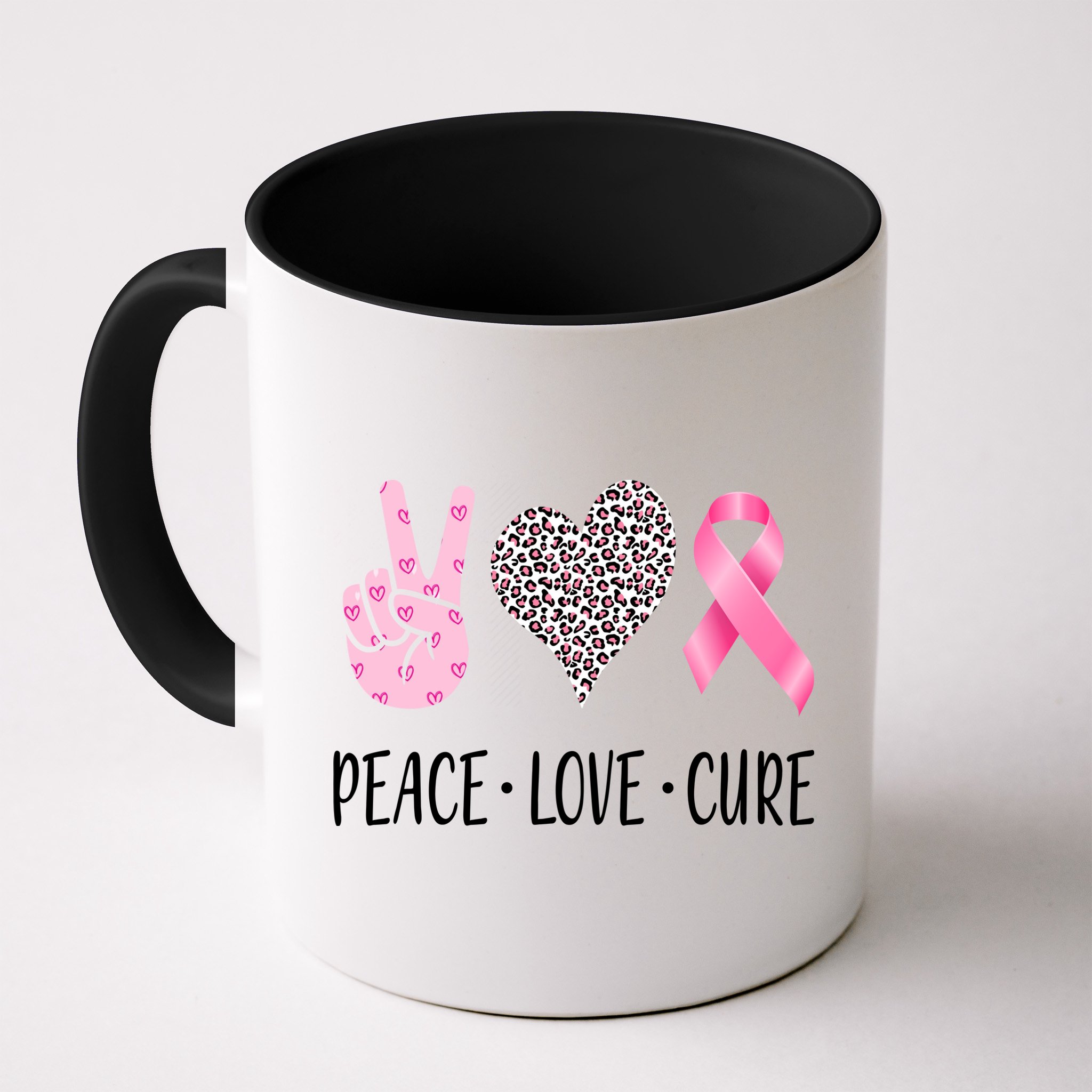 Breast Cancer Awareness Peace Love Cure Mug