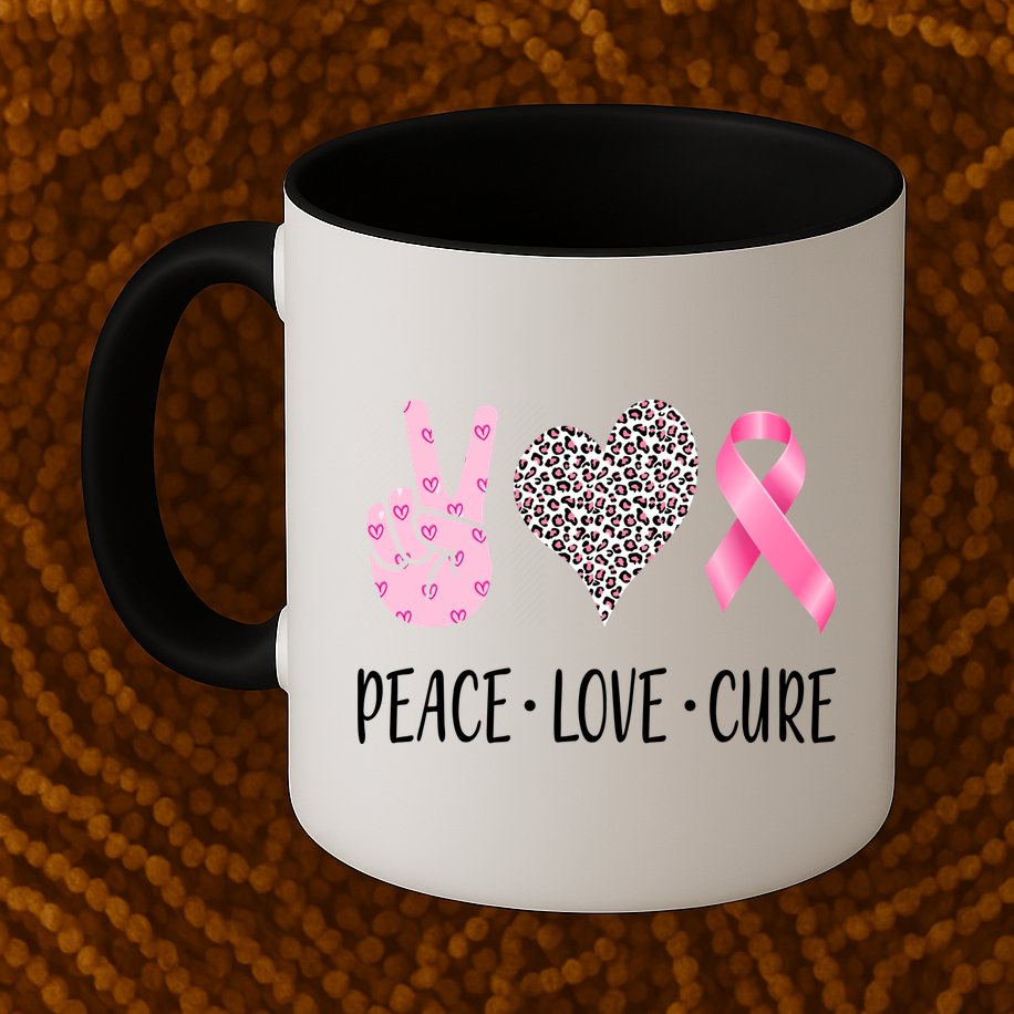Breast Cancer Awareness Peace Love Cure Mug
