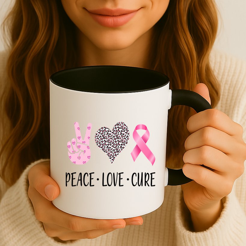 Breast Cancer Awareness Peace Love Cure Mug