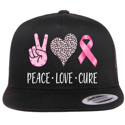 Breast Cancer Awareness Peace Love Cure Flat Bill Trucker Hat