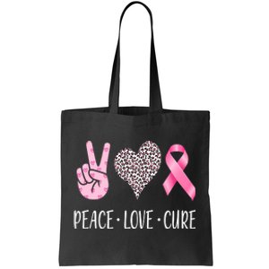 Breast Cancer Awareness Peace Love Cure Tote Bag