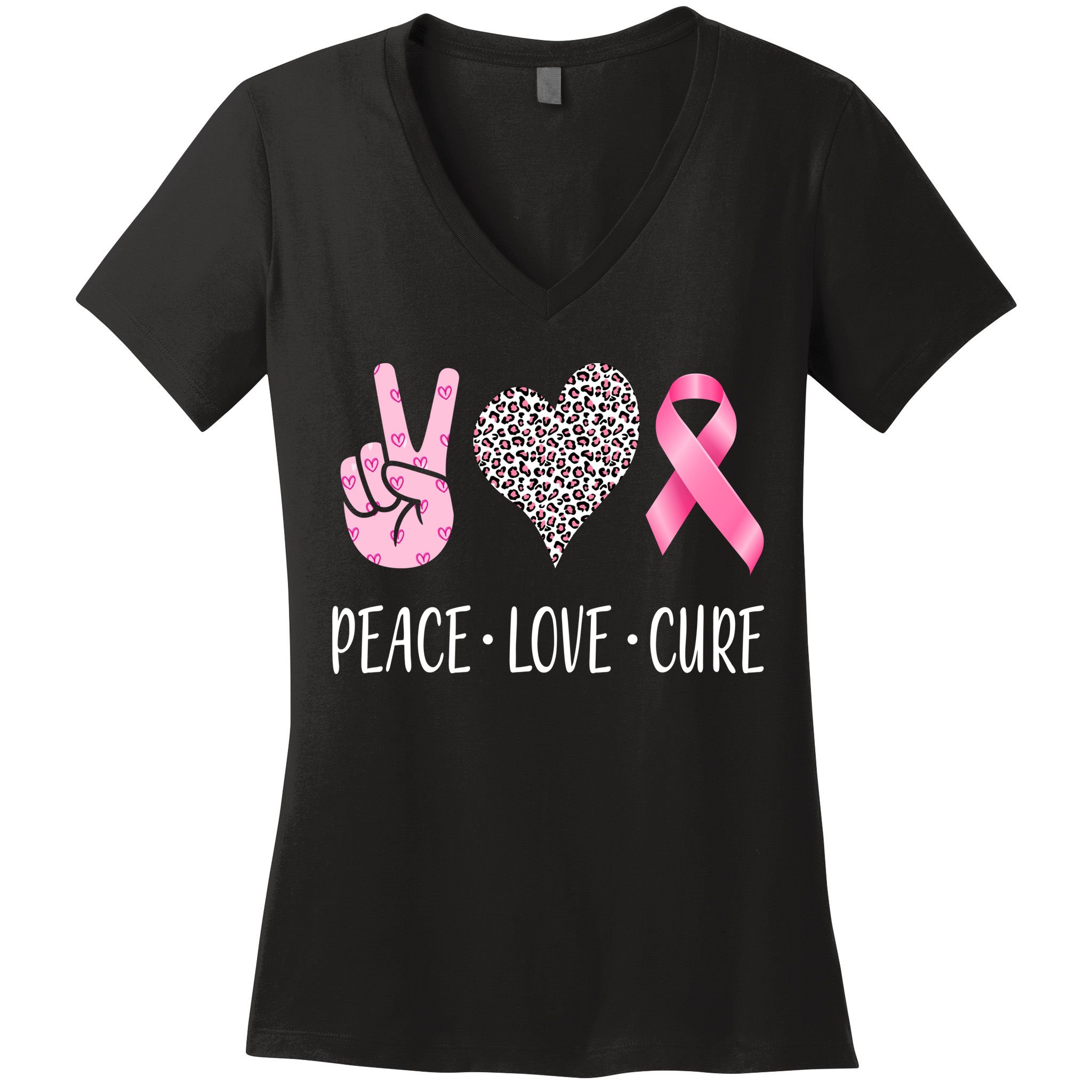 Breast Cancer Awareness Peace Love Cure Women's V-Neck T-Shirt