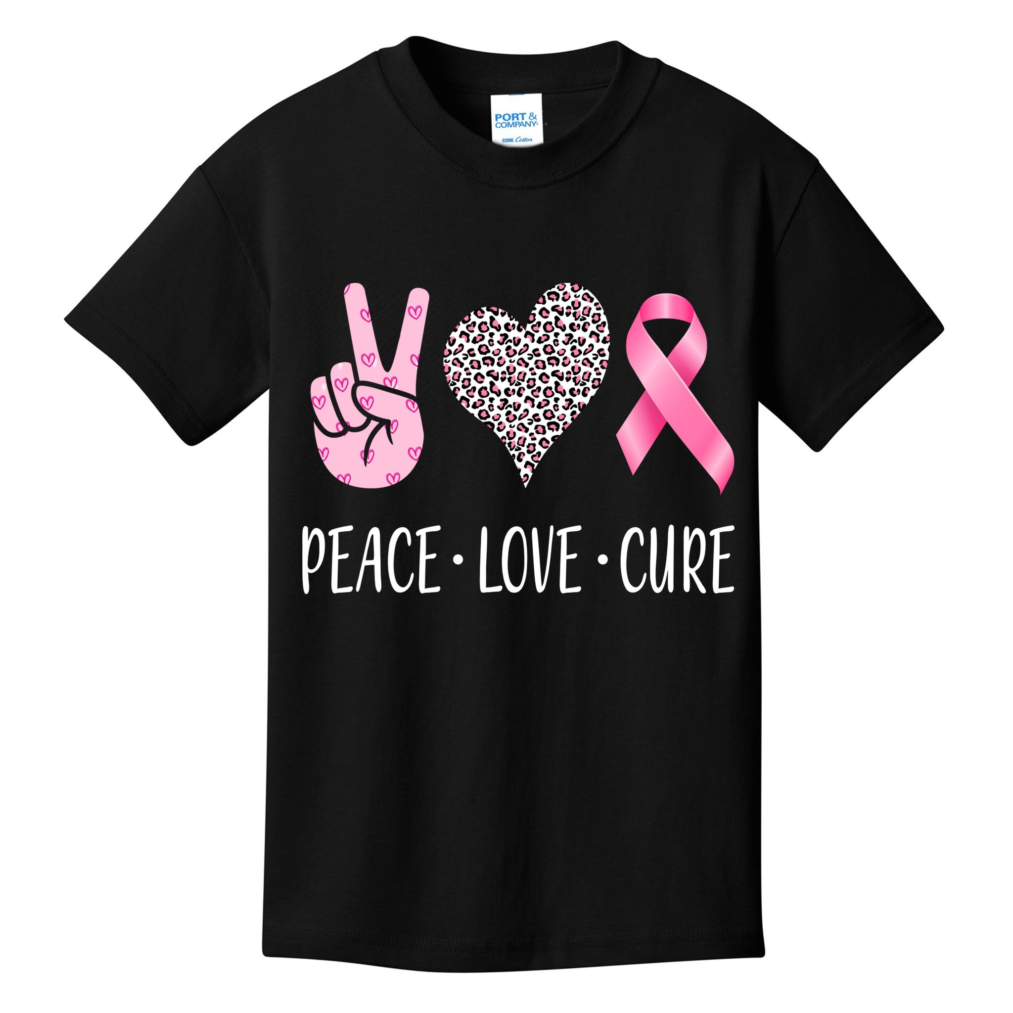 Breast Cancer Awareness Peace Love Cure Kids T-Shirt