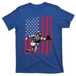 Baseball Catcher American Flag Usa Patriotic 4th Of July Gift T-Shirt