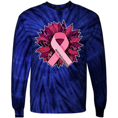 Breast Cancer Awareness Flower Ribbon Tie-Dye Long Sleeve Shirt