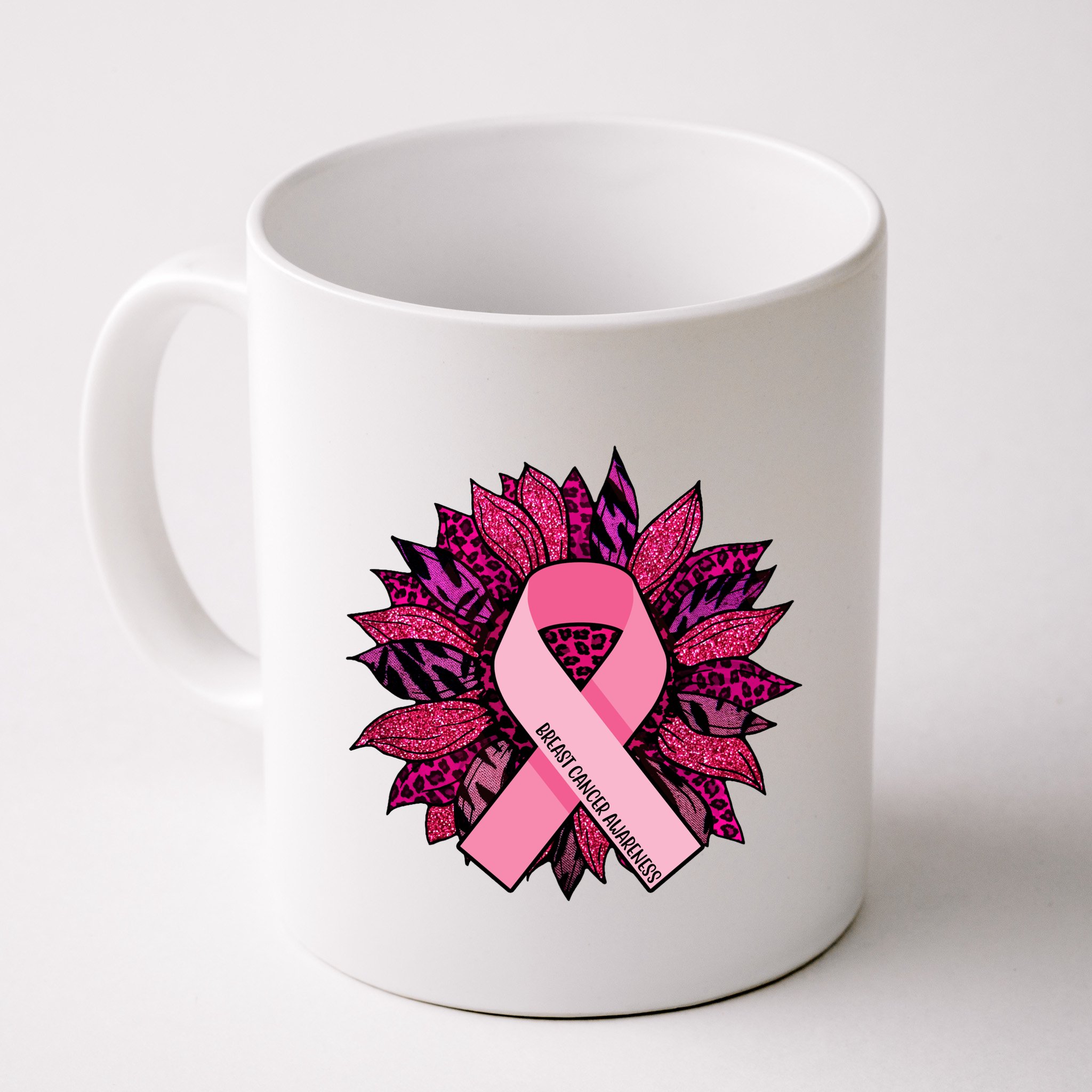 Breast Cancer Awareness Flower Ribbon Mug