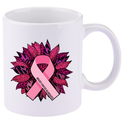 Breast Cancer Awareness Flower Ribbon 11oz C Handle Ceramic Mug