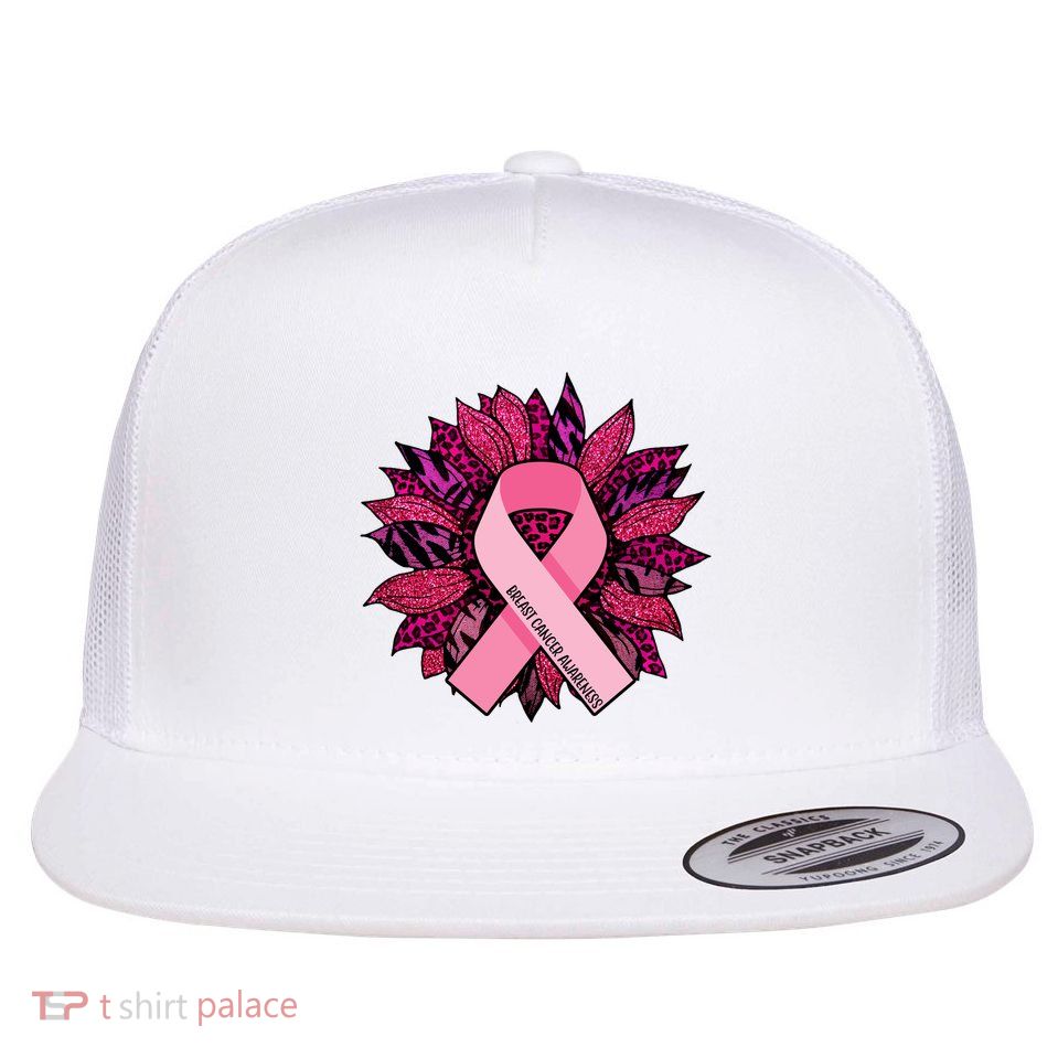 Breast Cancer Awareness Flower Ribbon Flatbill Hat