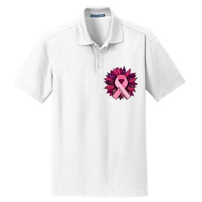 Breast Cancer Awareness Flower Ribbon Dry Zone Grid Polo