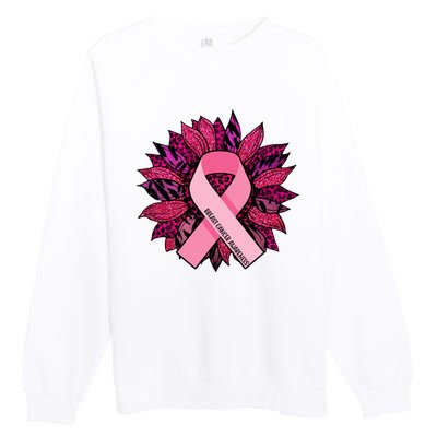 Breast Cancer Awareness Flower Ribbon Premium Crewneck Sweatshirt