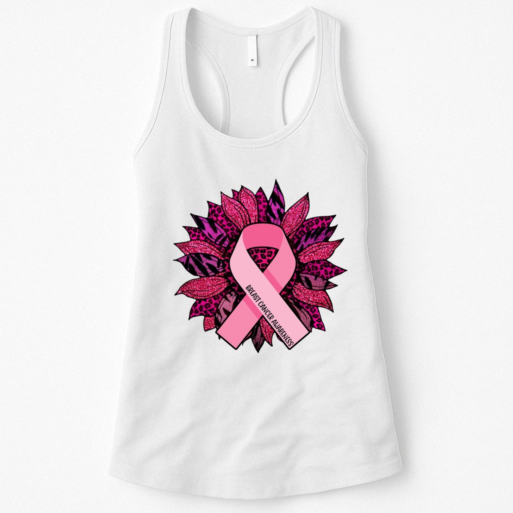 Breast Cancer Awareness Flower Ribbon Womens Tank Top