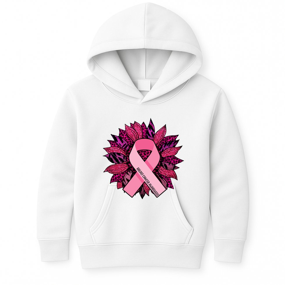 Breast Cancer Awareness Flower Ribbon Kids Hoodie