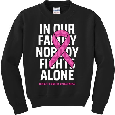 Breast Cancer Awareness Nobody Fights Alone Breast Cancer Kids Sweatshirt