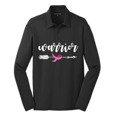 Breast Cancer Awareness Warrior Pink Ribbon Silk Touch Performance Long Sleeve Polo