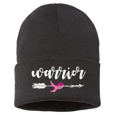 Breast Cancer Awareness Warrior Pink Ribbon Sustainable Knit Beanie