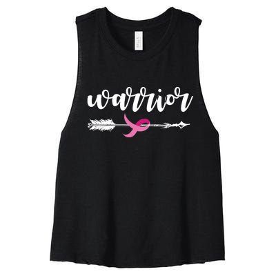 Breast Cancer Awareness Warrior Pink Ribbon Women's Racerback Cropped Tank