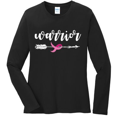 Breast Cancer Awareness Warrior Pink Ribbon Ladies Long Sleeve Shirt