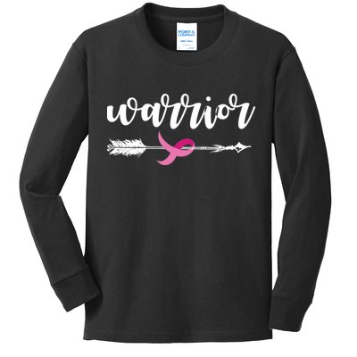 Breast Cancer Awareness Warrior Pink Ribbon Kids Long Sleeve Shirt
