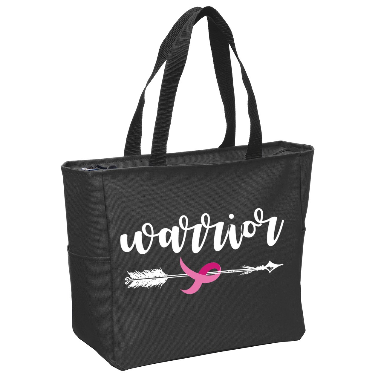 Breast Cancer Awareness Warrior Pink Ribbon Zip Tote Bag