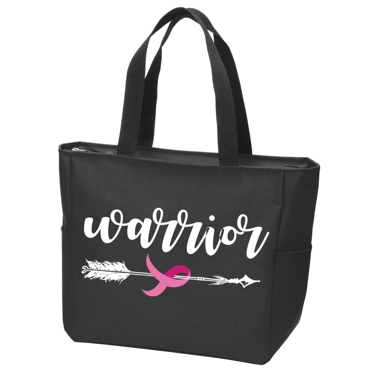 Breast Cancer Awareness Warrior Pink Ribbon Zip Tote Bag