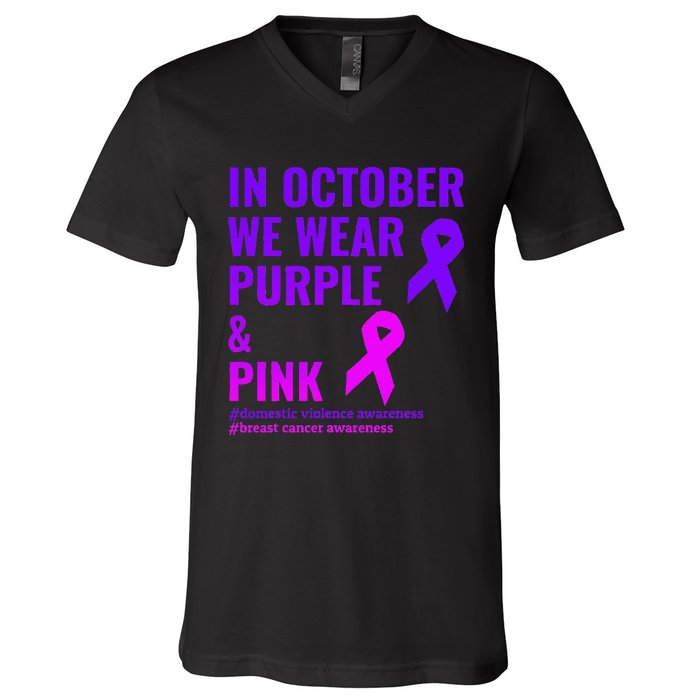 Breast Cancer And Domestic Violence Awareness V-Neck T-Shirt