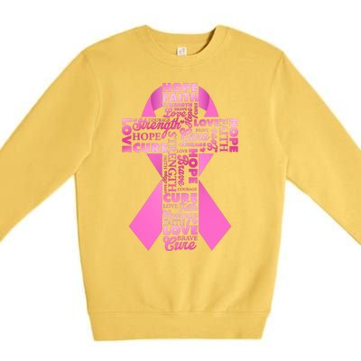 Breast Cancer Awareness Word Text Art Ribbon Cross Premium Crewneck Sweatshirt